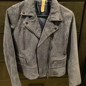 Blue leather jacket, size small, nwot